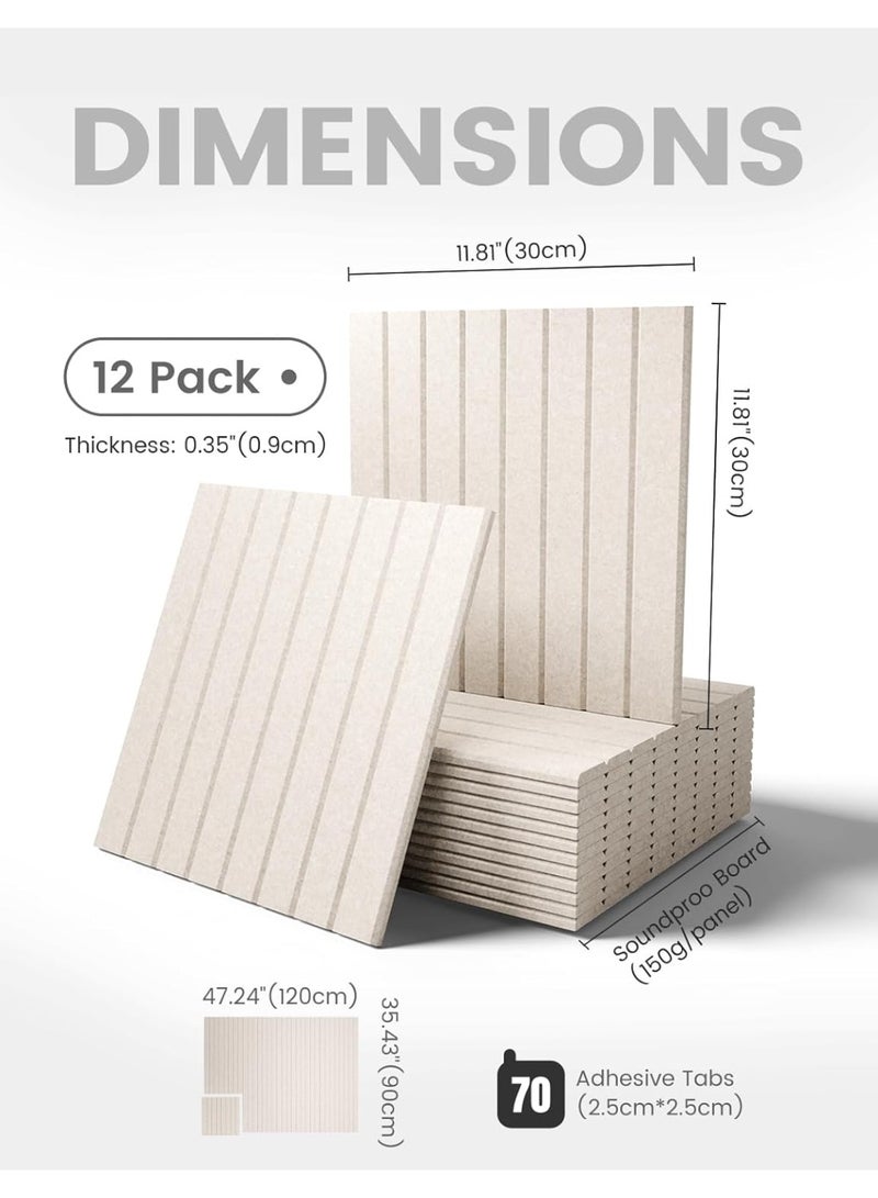 6PCS Large Felt Acoustic Panels Cork Board, 30×30cm Full Self-Adhesive Polyester Fiber Soundproof Wall Panels with Mounting Pins, Grooved Vertical Strip Design for Office Home Cinema Music Room, Dark Camel - Image 2